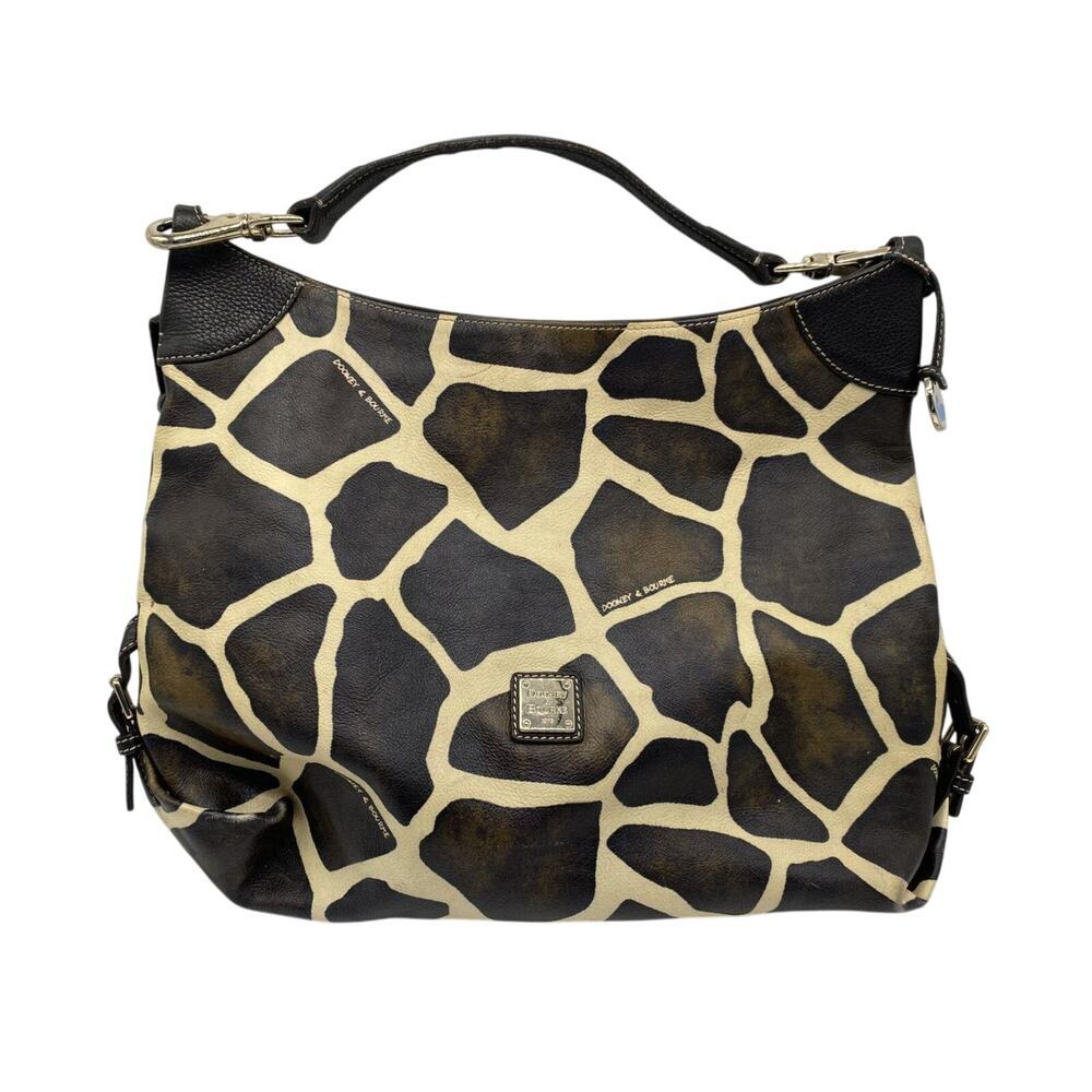 Dooney & Bourke Giraffe Print Leather Hobo Shoulder Bag Brown Tan Animal Prin